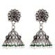 Intricate Floral 92.5 Sterling Silver Earrings Stud With Embossed Design Jhumki With Black Onyx Green Onyx and pearl Tassels