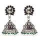 Intricate Floral 92.5 Sterling Silver Earrings Stud With Embossed Design Jhumki With Black Onyx Green Onyx and pearl Tassels