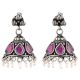 Handmade 92.5 Steling Siver Earrings Ametyst Stone Jhumki With Pearl Beads