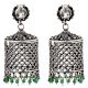 92.5 Sterling Silver Earrings Drum Shaped jali Design With Onyx beads Hangings