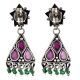 Small 92.5 Sterling silver Earrings Amethst Studded Pyramid  Jhumki with Green Onyx Beads