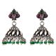 Amethyst Green Onyx 92.5 sterling Siver Earrings Traditonal Motifs And Green Onyx Hangings