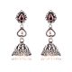 Wired Floral 92.5 Sterling silver Earrings With Pink Jade Motifs And Pearl Tassels Jhumkis