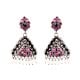 Round Pink Jade Stoned 92.5 Sterling Silver Earrings Pyramid Shaped Pearl Tassel jhumis For Women