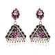 Round Pink Jade Stoned 92.5 Sterling Silver Earrings Pyramid Shaped Pearl Tassel jhumis For Women