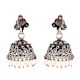 92.5 Sterling Silver Earrings Pink Jade and green Onyx Stone Studded Jhumkis with Pearl Hangings