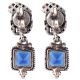 Contemporary 92.5 Sterling Silver Earrings Square Blue Topaz Stone In Rope Border