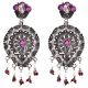 Big Teardrop 92.5 Sterling Silver Earrings Floral Triangular Pattern Studded With Amethyst Red Coral And Pearl