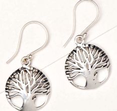 Round 92.5 Sterling Silver Earrings Tree of Life Broad Trunk Drop Earrings