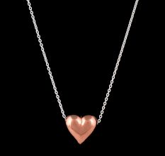 92.5 Sterling Silver Necklace With Heart Shape Pendant In Rose Gold Polish