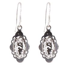 92.5 Sterling Silver Earrings Floral Pattern Filigree Drop Danglers