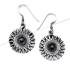 Round 92.5 Sterling Silver Earrings Wheel Design Engraved Drop Earrings