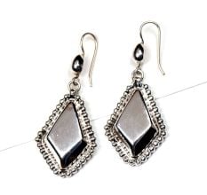 Diamond Shaped 92.5 Sterling Silver Earrings With Decorative Border