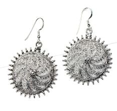 Sun Shape 92.5 Sterling Silver earrings Engraved Traditional Design Dangle Earrings