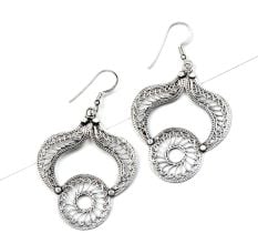 92.5 Sterling Silver Earring With Filigree Work Dangle Earrings