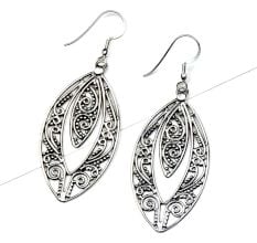 Oval Almond Shape 92.5 Sterling silver Filigree Earrings