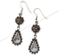 92.5 Floral Stud Oval Drop Engraved Filigree Dangler Earrings