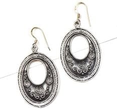 Tribal Oval 92.5 Sterling Silver Earrings Cut Design