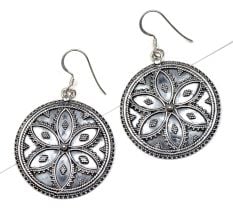 92.5 Sterling Silver Earrings Round Floral Design Filigree Work