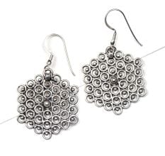 92.5 Sterling Silver Earring Honey Bee Comb Dangle Earrings