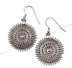 Round Sun 92.5 Sterling Silver Earrings Filigree Starry Pattern Dangle Earrings