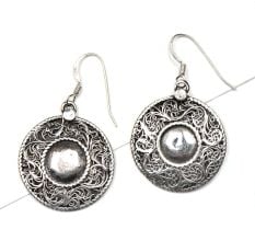92.5 Sterling Silver Earrings Round Centre With  Filigree Floral Design