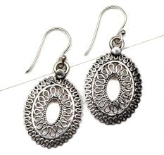 Oval 92.5 Sterling Silver Earrings Traditional Filigree Design