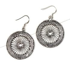 92.5 Sterling Silver Earrings With Wheel Filigree Round Dangler Earrings