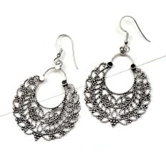 Tribal 92.5 Sterling Silver Earrings Shiny filigree Bali drop Earrings