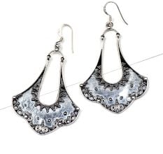 Tribal Petal Design 9.5 Sterling Silver Earrings  Embossed Danglers