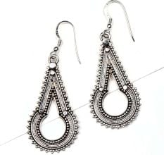 92.5Sterling Silver earrings Elongated Embossed Dotted Design Drop Danglers