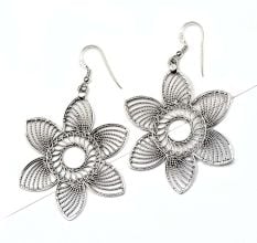 Handcrafted 92.5 Sterling Silver Dangler Earrings Filigree Floral Danglers