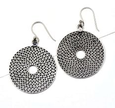 Round 92.5 Sterling silver Disc Earrings  Ornate Design Danglers