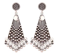 92.5 Sterling Silver Earrings Triangle Embossed with Silver Beads Hangings