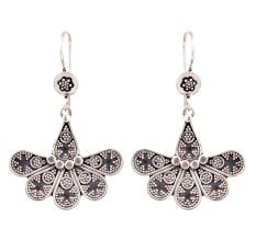 Six Petal Floral 92.5 Sterling Silver Earrings Engraved Design Earring For Women