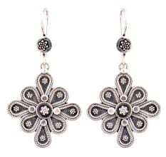 Eight Petals 92.5 Sterling silver Earrings Floral Embossed Danglers For Women