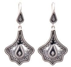 Oxidized 92.5 Sterling silver Earrings Petal Embossed Design Dangler for women