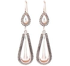 Long Tear Drop 92.5 Sterling Silver Earrings  With Tribal Engraved Pearl Shape Stud