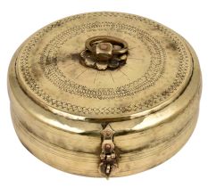 Golden Round Brass Tiffin Box Decorative lid With Handle And Latch