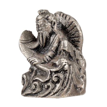 Aluminum Wise Man Holding a Fish Statue Waves Sitting On Throne Figurine