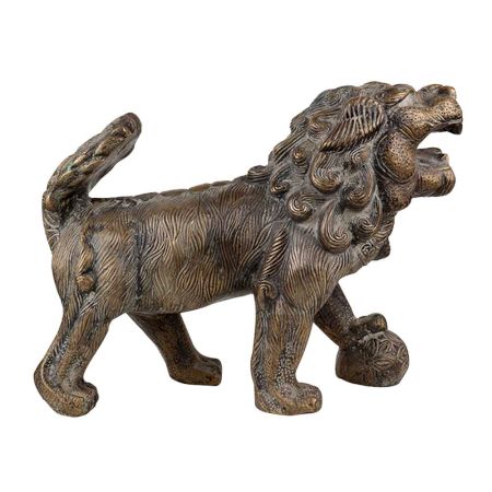 Brass Foo Dog Lion Playing Ball Statue Home DÃ©cor