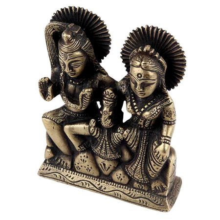 Brass Statue Of Shiv Parvati and Ganesha Sitting Murti Idol