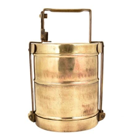 Brass Tiffin Box Two Compartment Lakhi Engraved Kitchenware