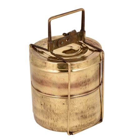 Brass Two Tier Tiffin Box With owner Name Engraved On the Top Container