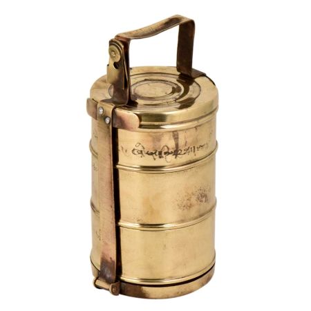 Brass Tiffin Box With Three Containers With  Thick frame And Traditional locking System