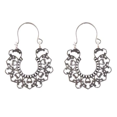 92.5 Sterling Silver Earrings Bali Filigree Heart Drop Dangler