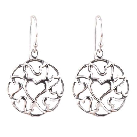 92.5 Sterling Silver Earrings Heart Design Danglers