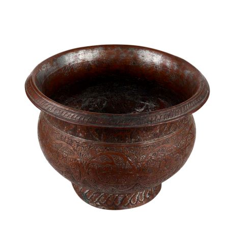 Copper Pot And Planter Engraved Tribal Flower Design