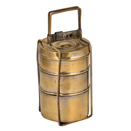 Tall Brass Tiffin Box Three Level Or Container Thin Frame Indian Locking System