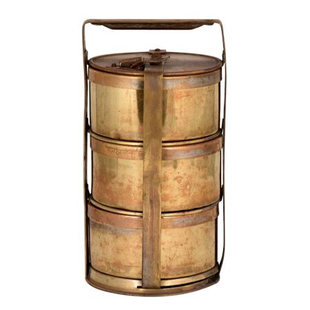 Functional  Brass Tiffin Box With Three Containers And Thick Locking Frame